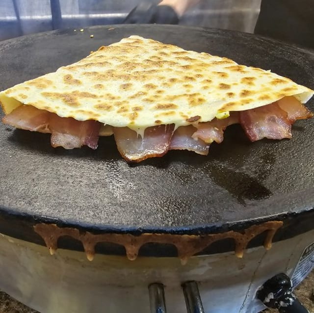 Cheese, Eggs and Bacon Crepe.
