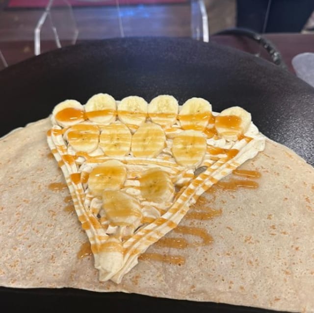 Caramel-Banana Cheesecake Crepe.