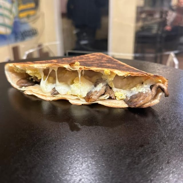 Cheese, Eggs and Mushrooms Crepe.